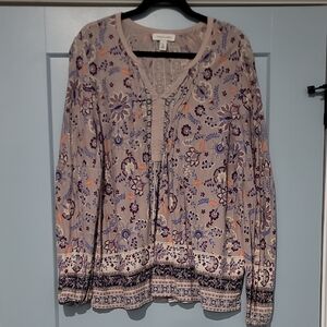 Floral Long Sleeve Blouse with Button Detail